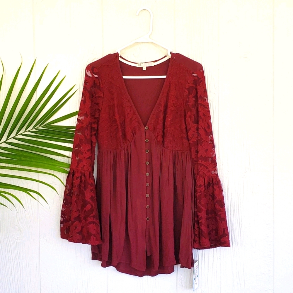 Jolt button down bell sleeve top size L